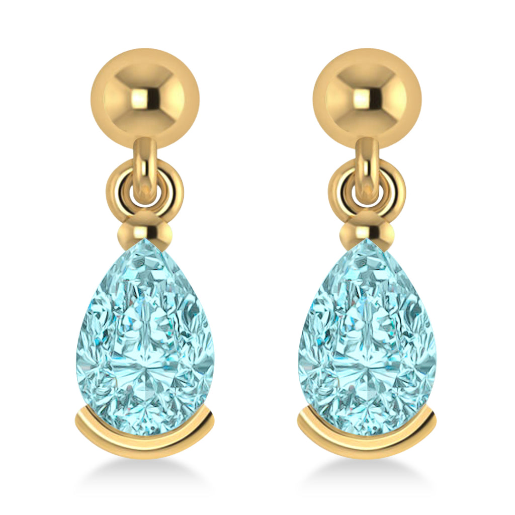 Lab Aquamarine Dangling Pear Earrings 14k Yellow Gold (2.00ct)