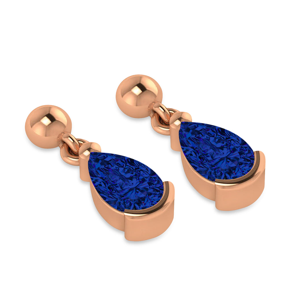 Lab Blue Sapphire Dangling Pear Earrings 14k Rose Gold (2.00ct)