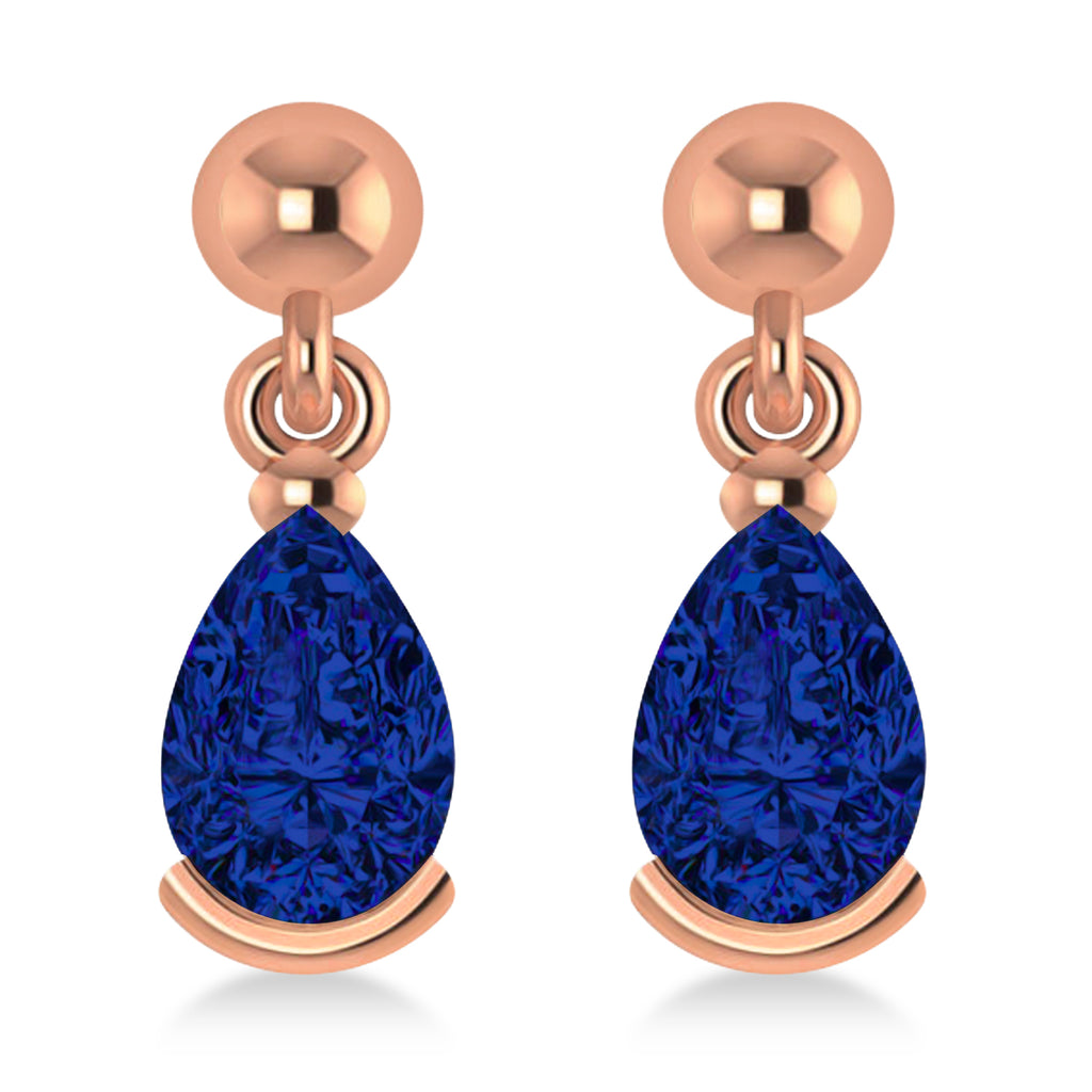 Blue Sapphire Dangling Pear Earrings 14k Rose Gold (2.00ct)