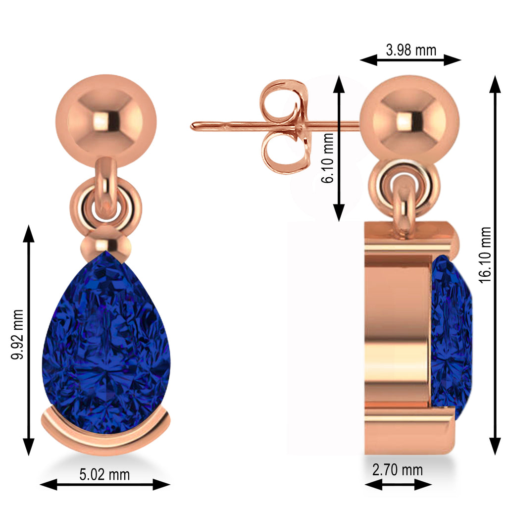 Blue Sapphire Dangling Pear Earrings 14k Rose Gold (2.00ct)