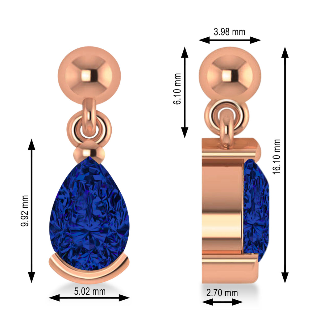 Blue Sapphire Dangling Pear Earrings 14k Rose Gold (2.00ct)