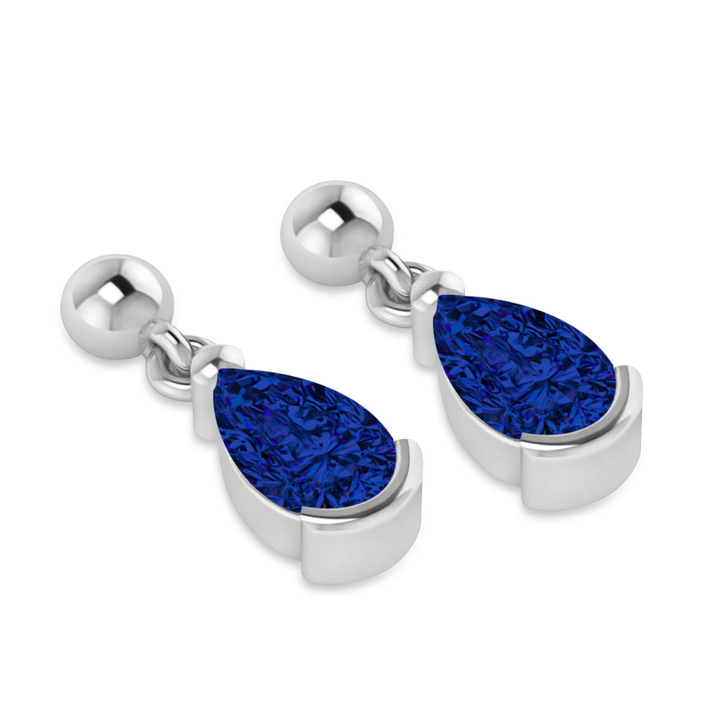 Blue Sapphire Dangling Pear Earrings 14k White Gold (2.00ct)