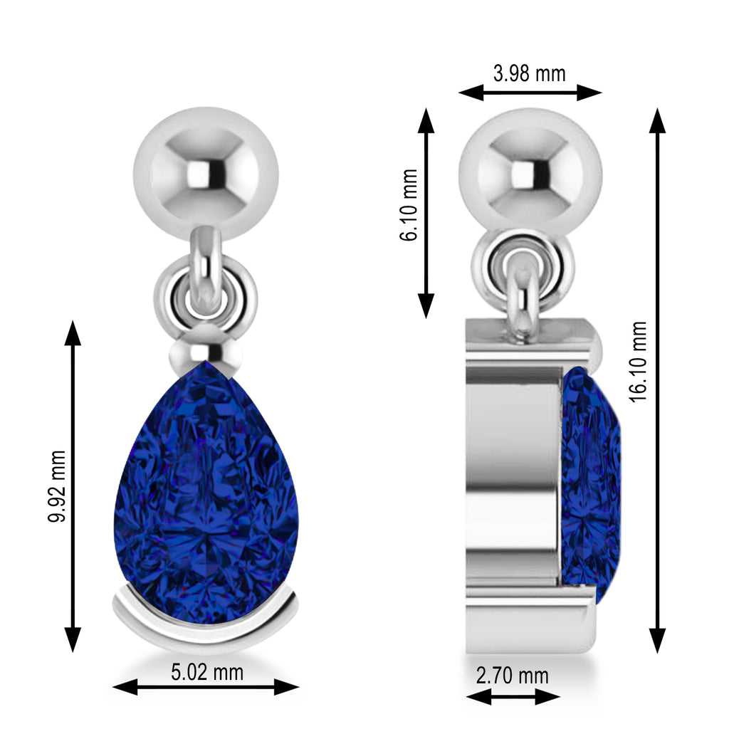 Blue Sapphire Dangling Pear Earrings 14k White Gold (2.00ct)