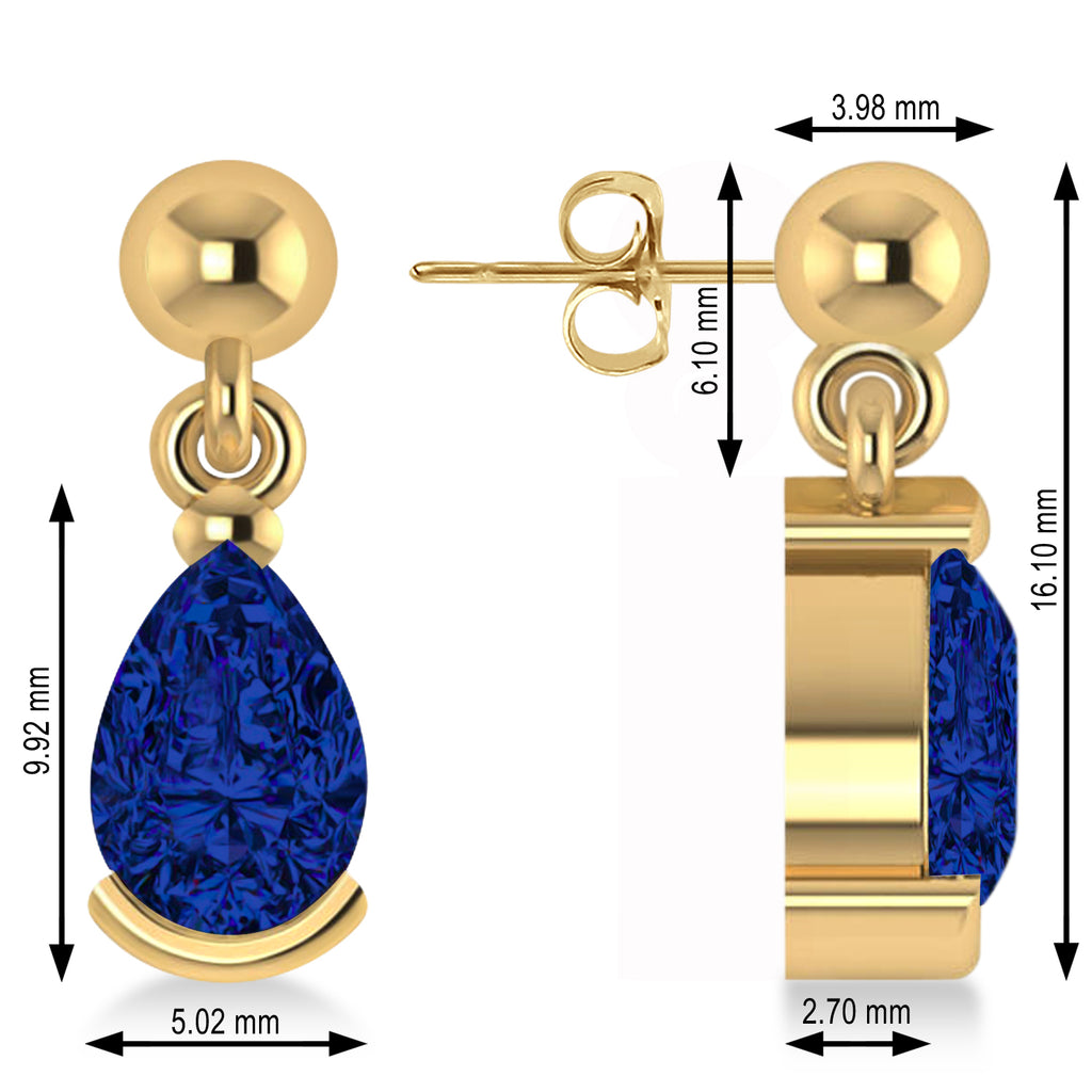 Lab Blue Sapphire Dangling Pear Earrings 14k Yellow Gold (2.00ct)