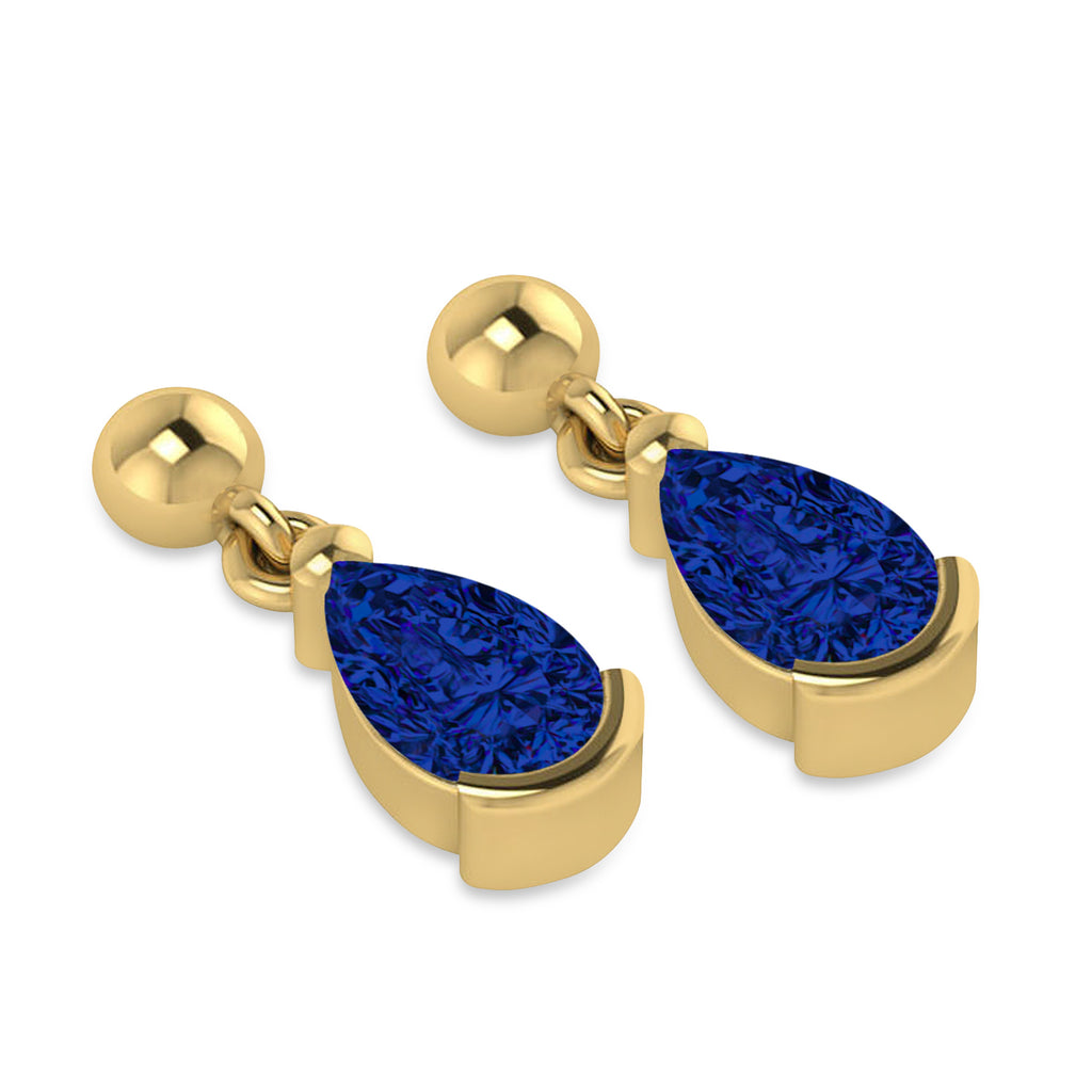 Blue Sapphire Dangling Pear Earrings 14k Yellow Gold (2.00ct)