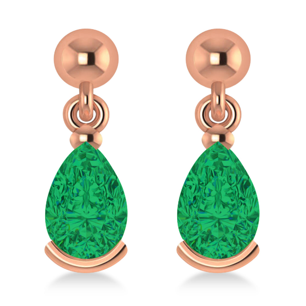 Emerald Dangling Pear Earrings 14k Rose Gold (2.00ct)