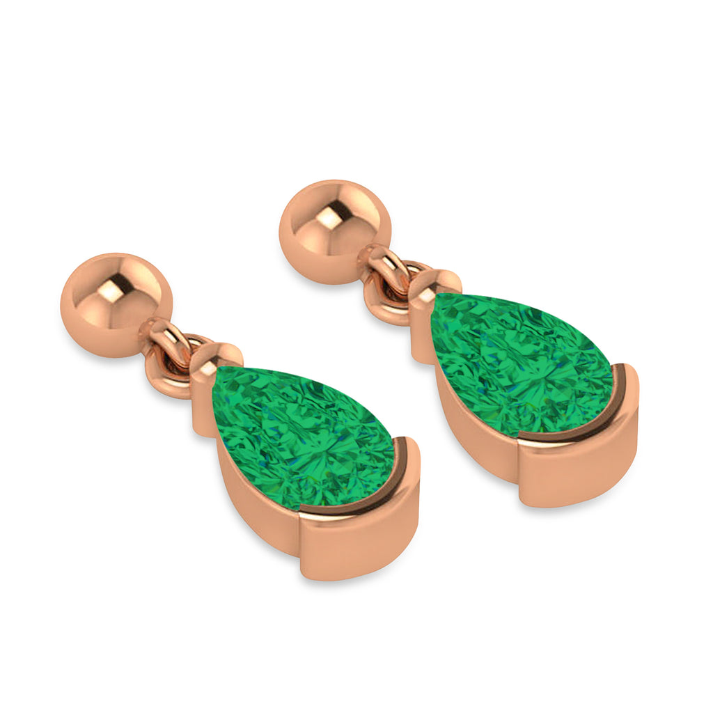 Emerald Dangling Pear Earrings 14k Rose Gold (2.00ct)