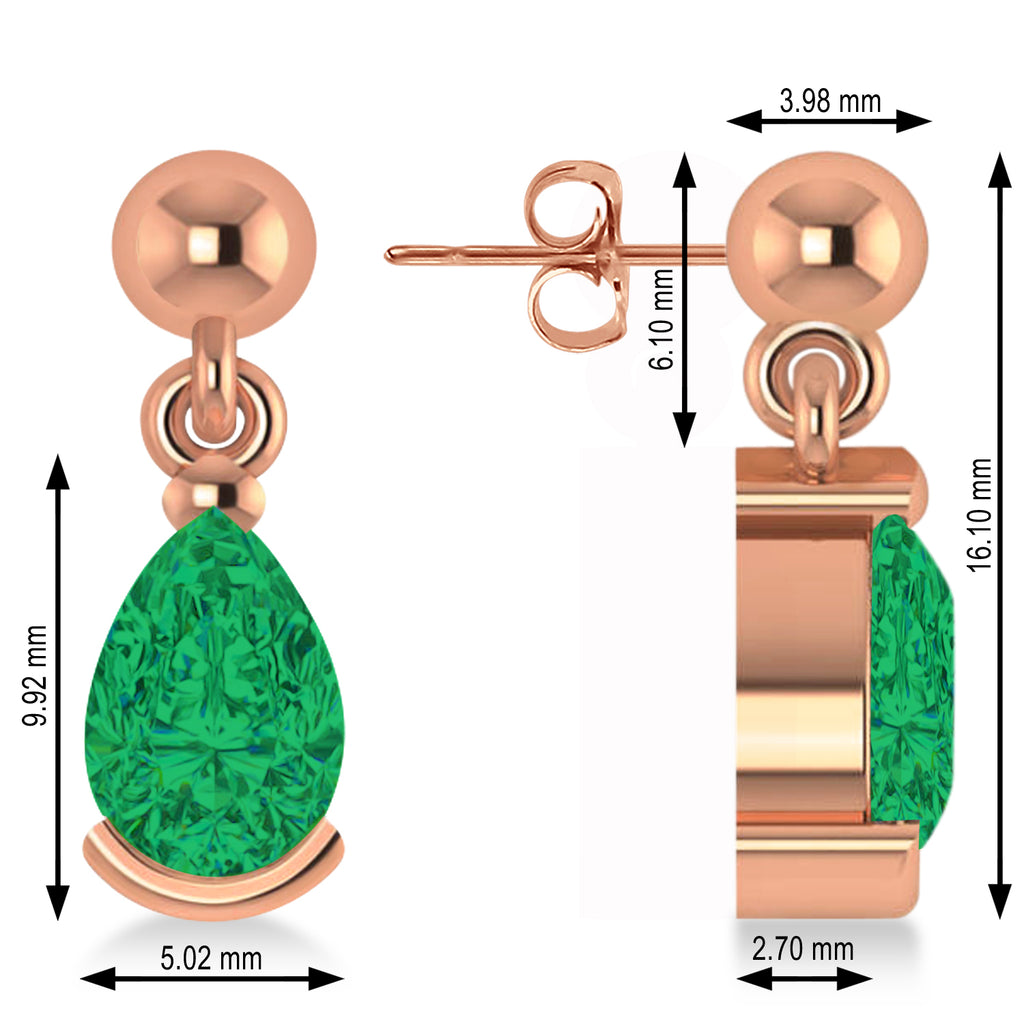 Emerald Dangling Pear Earrings 14k Rose Gold (2.00ct)