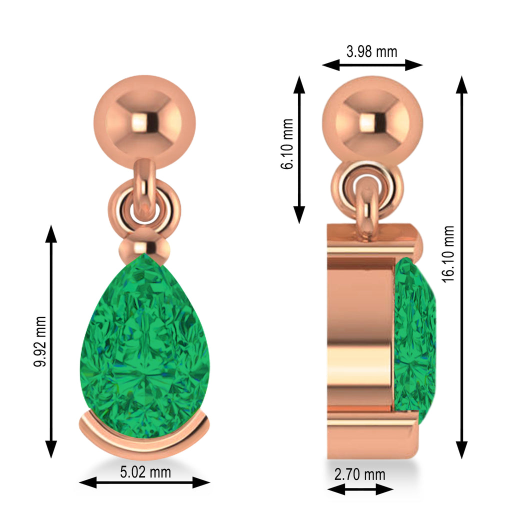 Emerald Dangling Pear Earrings 14k Rose Gold (2.00ct)