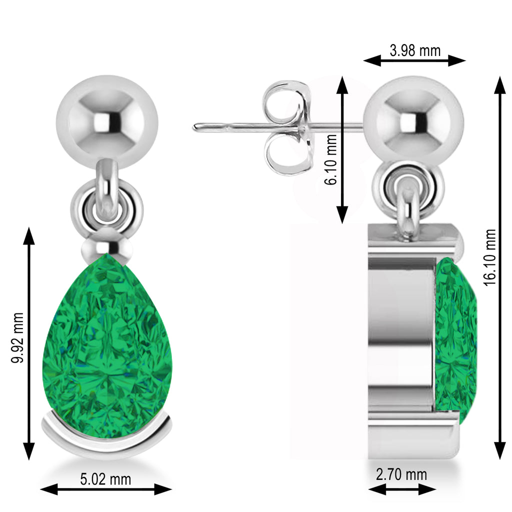 Lab Emerald Dangling Pear Earrings 14k White Gold (2.00ct)