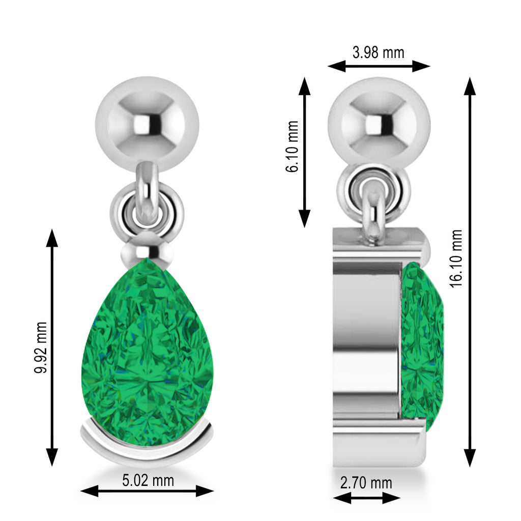 Lab Emerald Dangling Pear Earrings 14k White Gold (2.00ct)