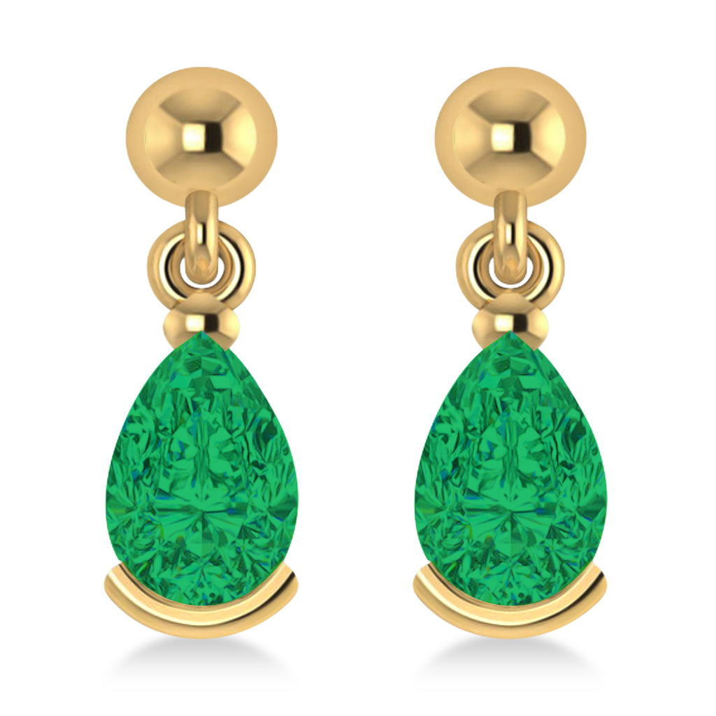 Lab Emerald Dangling Pear Earrings 14k Yellow Gold (2.00ct)