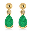 Lab Emerald Dangling Pear Earrings 14k Yellow Gold (2.00ct)