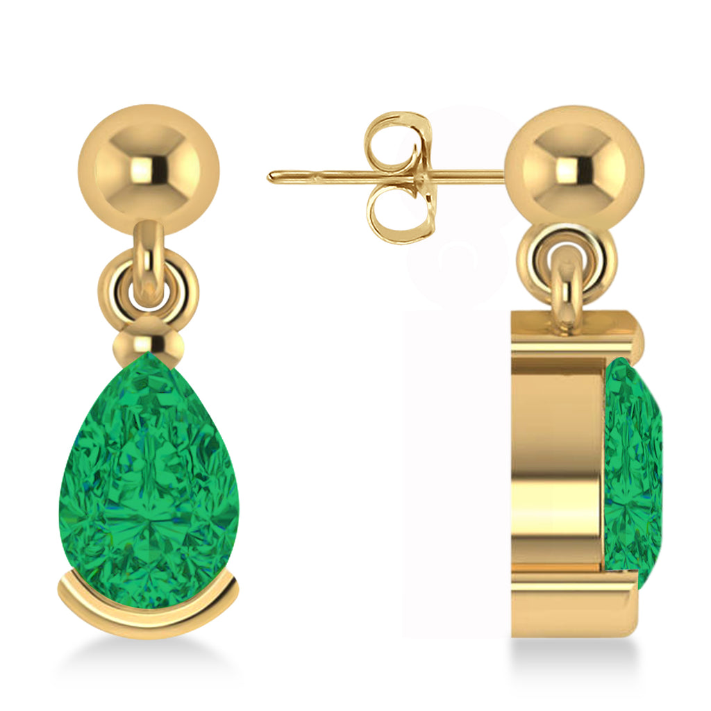 Lab Emerald Dangling Pear Earrings 14k Yellow Gold (2.00ct)