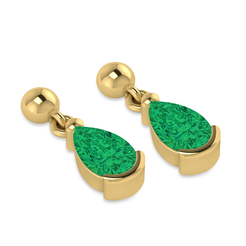 Lab Emerald Dangling Pear Earrings 14k Yellow Gold (2.00ct)