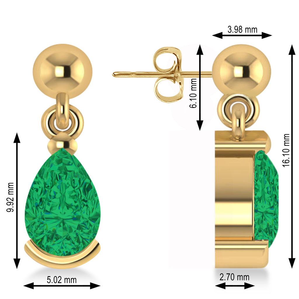Lab Emerald Dangling Pear Earrings 14k Yellow Gold (2.00ct)