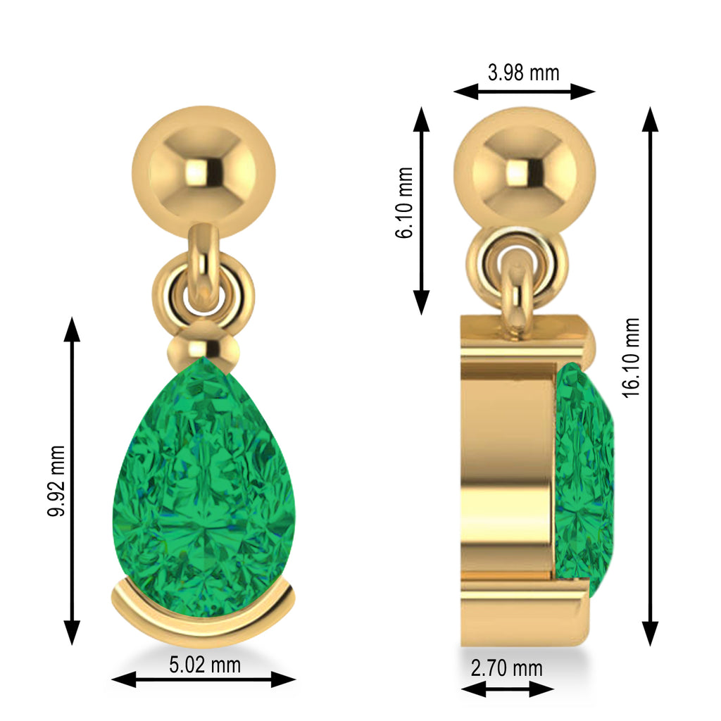 Lab Emerald Dangling Pear Earrings 14k Yellow Gold (2.00ct)