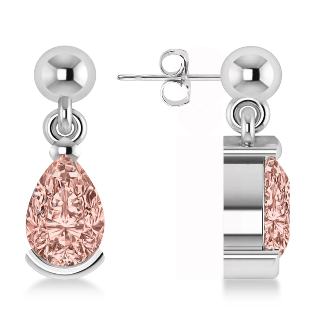 Morganite Dangling Pear Earrings 14k White Gold (2.00ct)