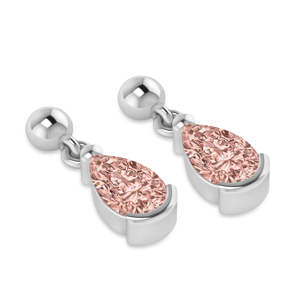 Morganite Dangling Pear Earrings 14k White Gold (2.00ct)