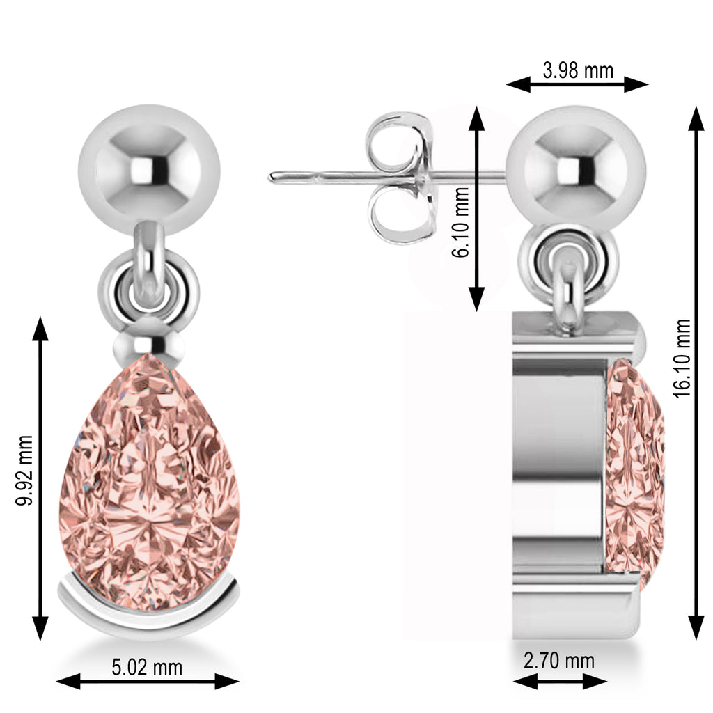 Morganite Dangling Pear Earrings 14k White Gold (2.00ct)