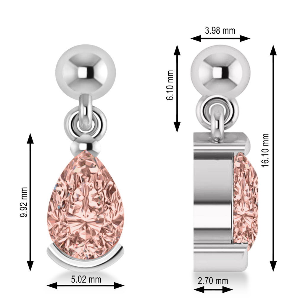 Morganite Dangling Pear Earrings 14k White Gold (2.00ct)