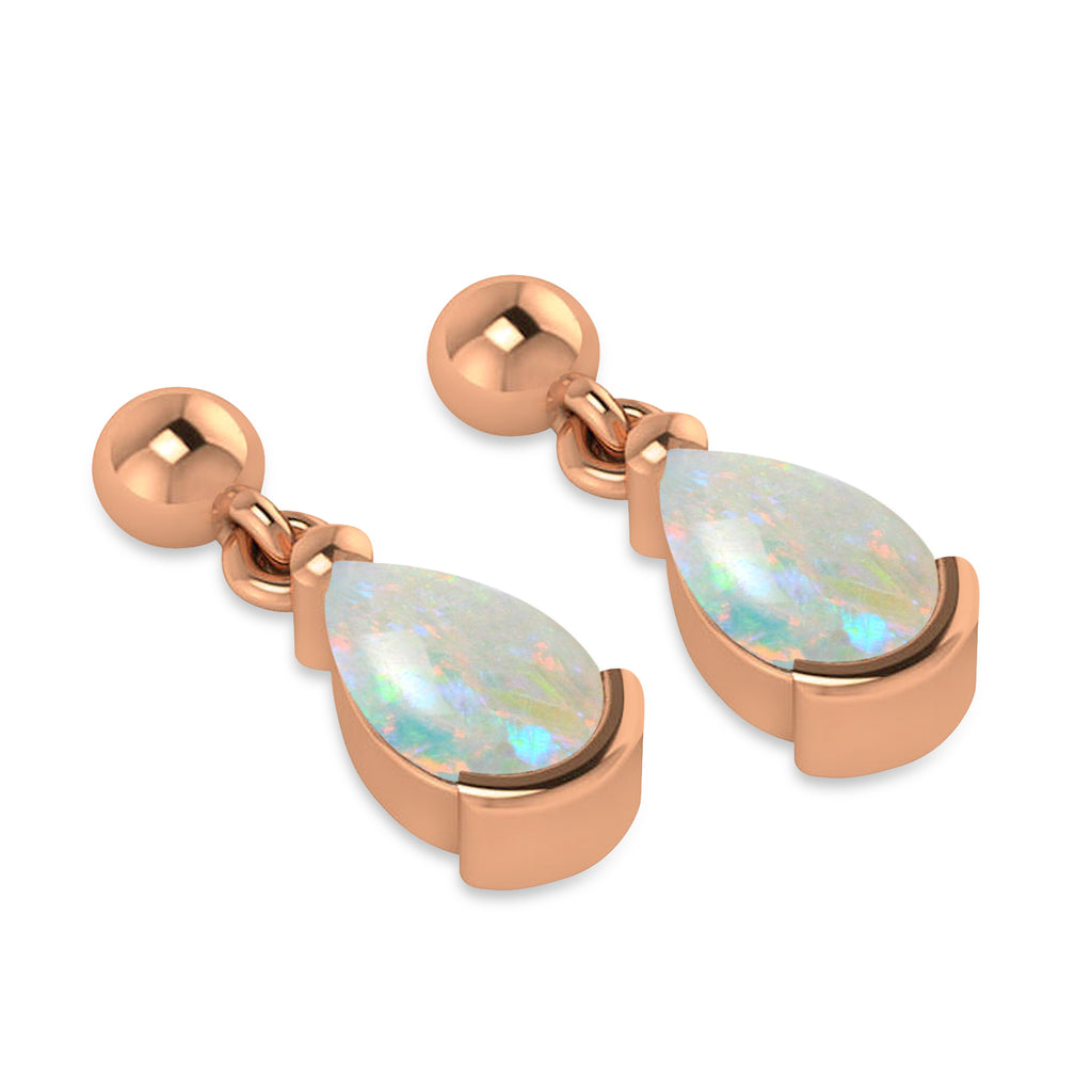 Lab Opal Dangling Pear Earrings 14k Rose Gold (2.00ct)