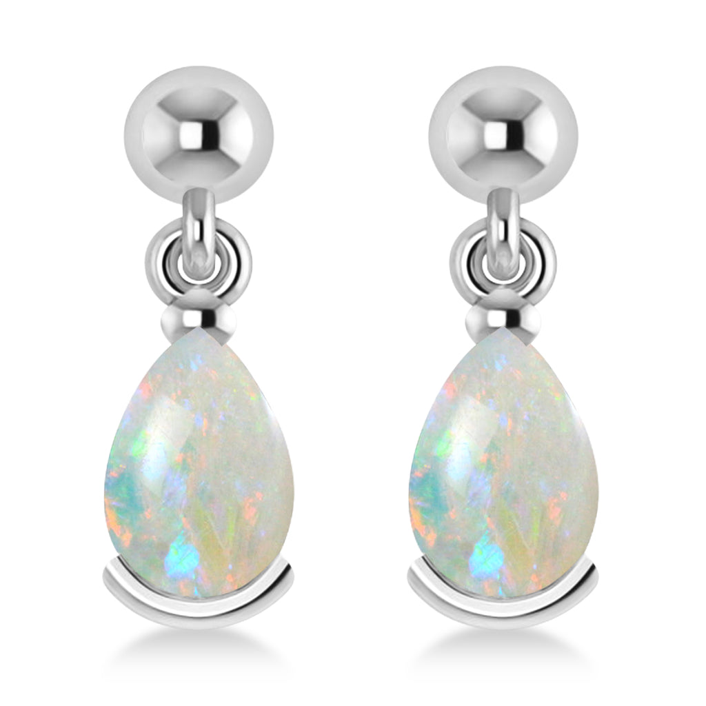 Lab Opal Dangling Pear Earrings 14k White Gold (2.00ct)