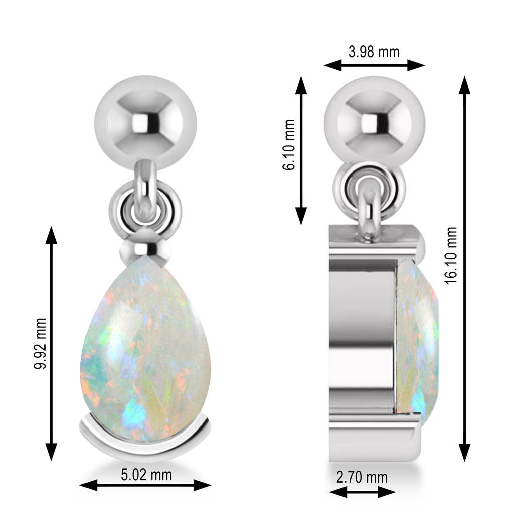 Lab Opal Dangling Pear Earrings 14k White Gold (2.00ct)