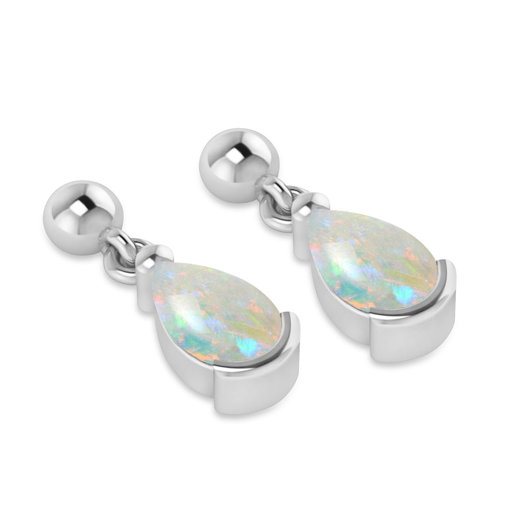 Opal Dangling Pear Earrings 14k White Gold (2.00ct)