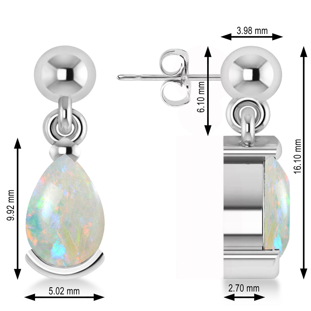 Opal Dangling Pear Earrings 14k White Gold (2.00ct)