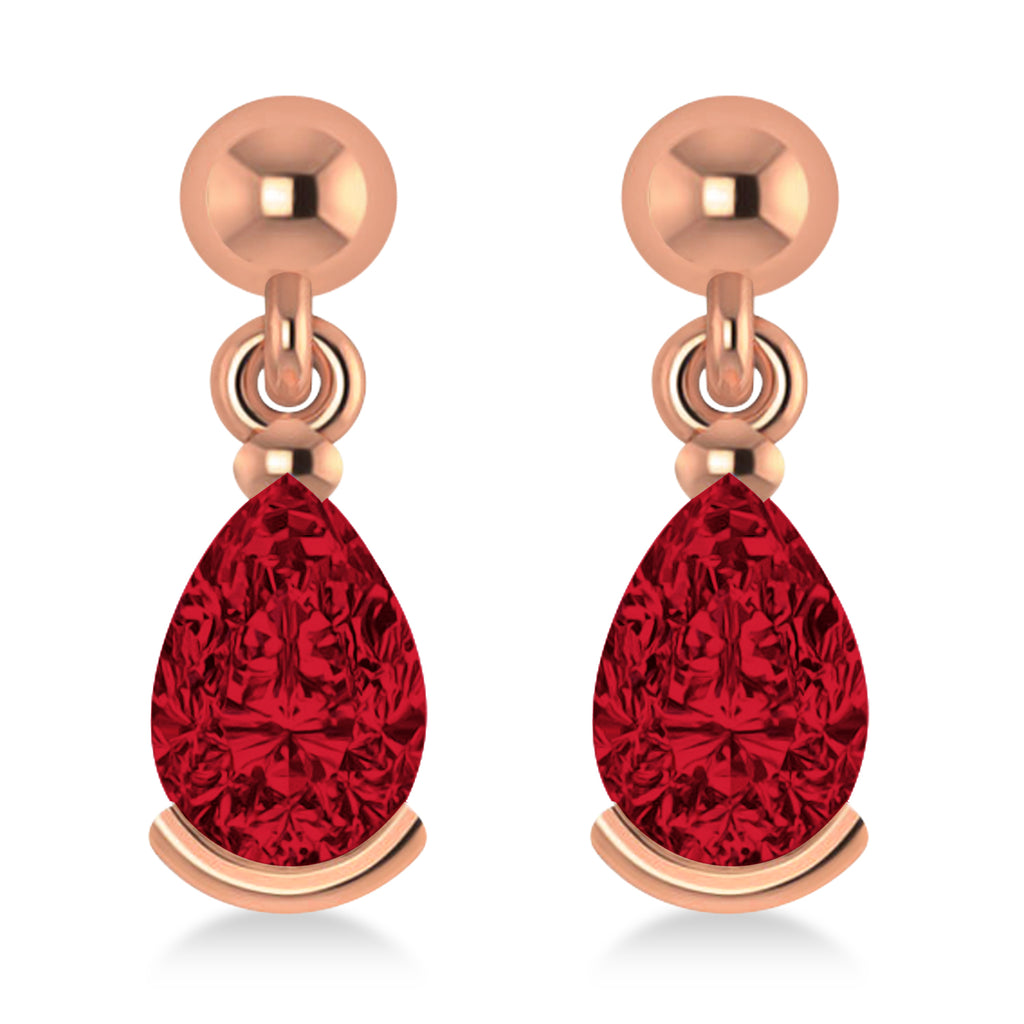 Lab Ruby Dangling Pear Earrings 14k Rose Gold (2.00ct)