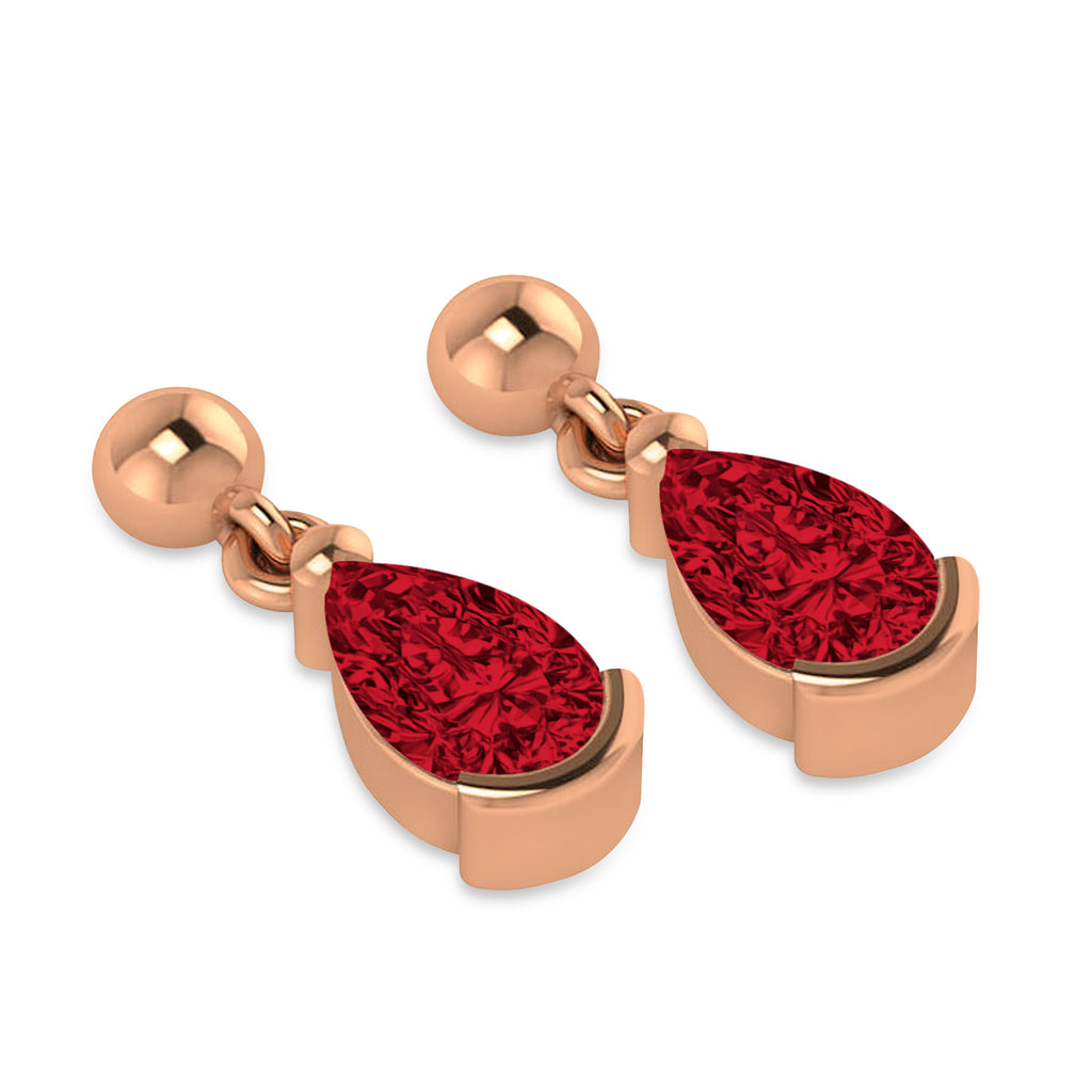 Lab Ruby Dangling Pear Earrings 14k Rose Gold (2.00ct)