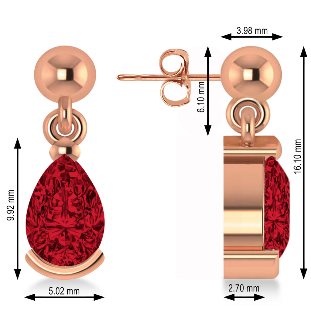 Ruby Dangling Pear Earrings 14k Rose Gold (2.00ct)