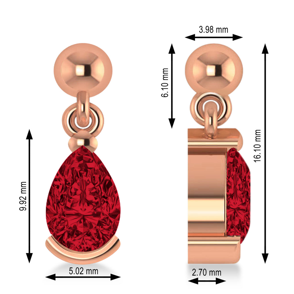 Ruby Dangling Pear Earrings 14k Rose Gold (2.00ct)