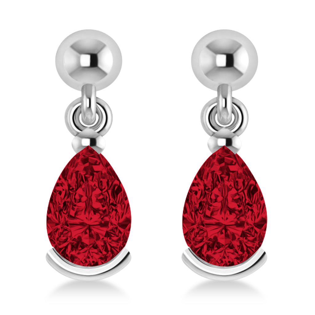 Lab Ruby Dangling Pear Earrings 14k White Gold (2.00ct)