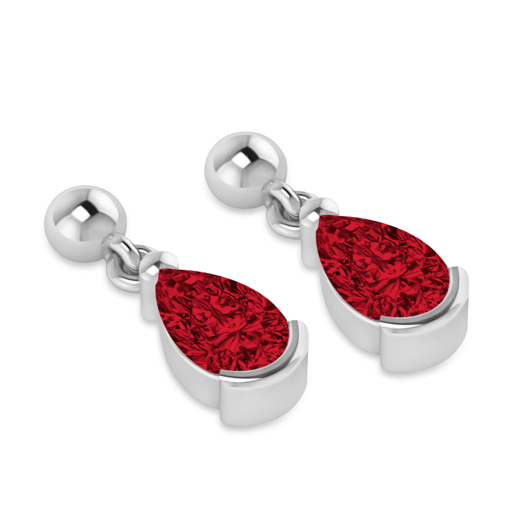 Lab Ruby Dangling Pear Earrings 14k White Gold (2.00ct)