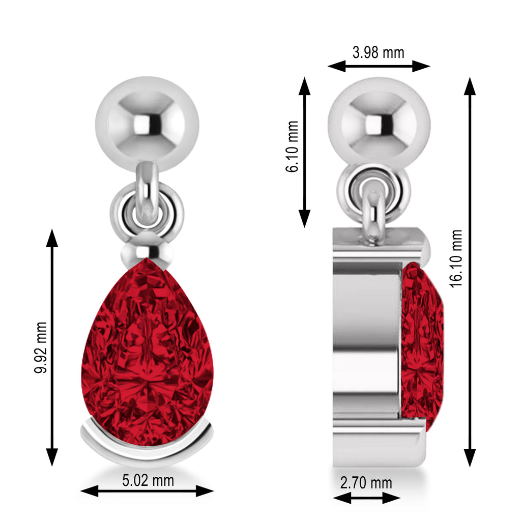 Lab Ruby Dangling Pear Earrings 14k White Gold (2.00ct)