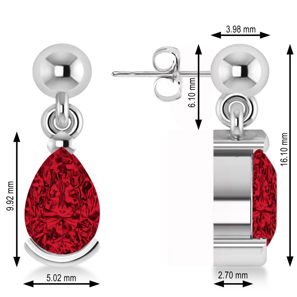 Ruby Dangling Pear Earrings 14k White Gold (2.00ct)