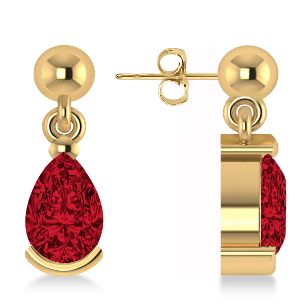 Lab Ruby Dangling Pear Earrings 14k Yellow Gold (2.00ct)