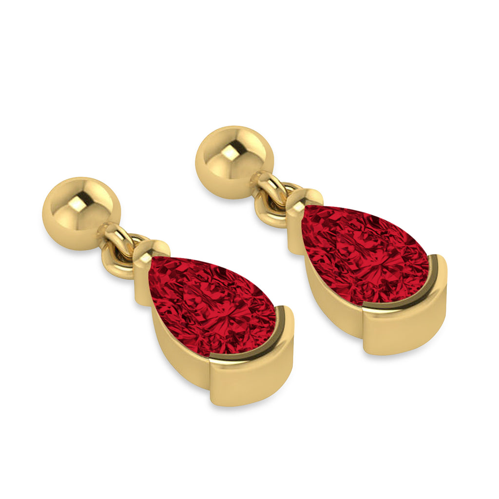 Lab Ruby Dangling Pear Earrings 14k Yellow Gold (2.00ct)