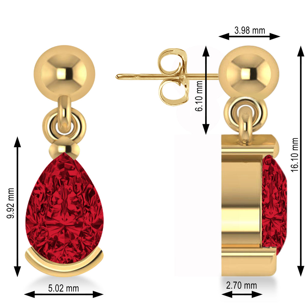 Lab Ruby Dangling Pear Earrings 14k Yellow Gold (2.00ct)