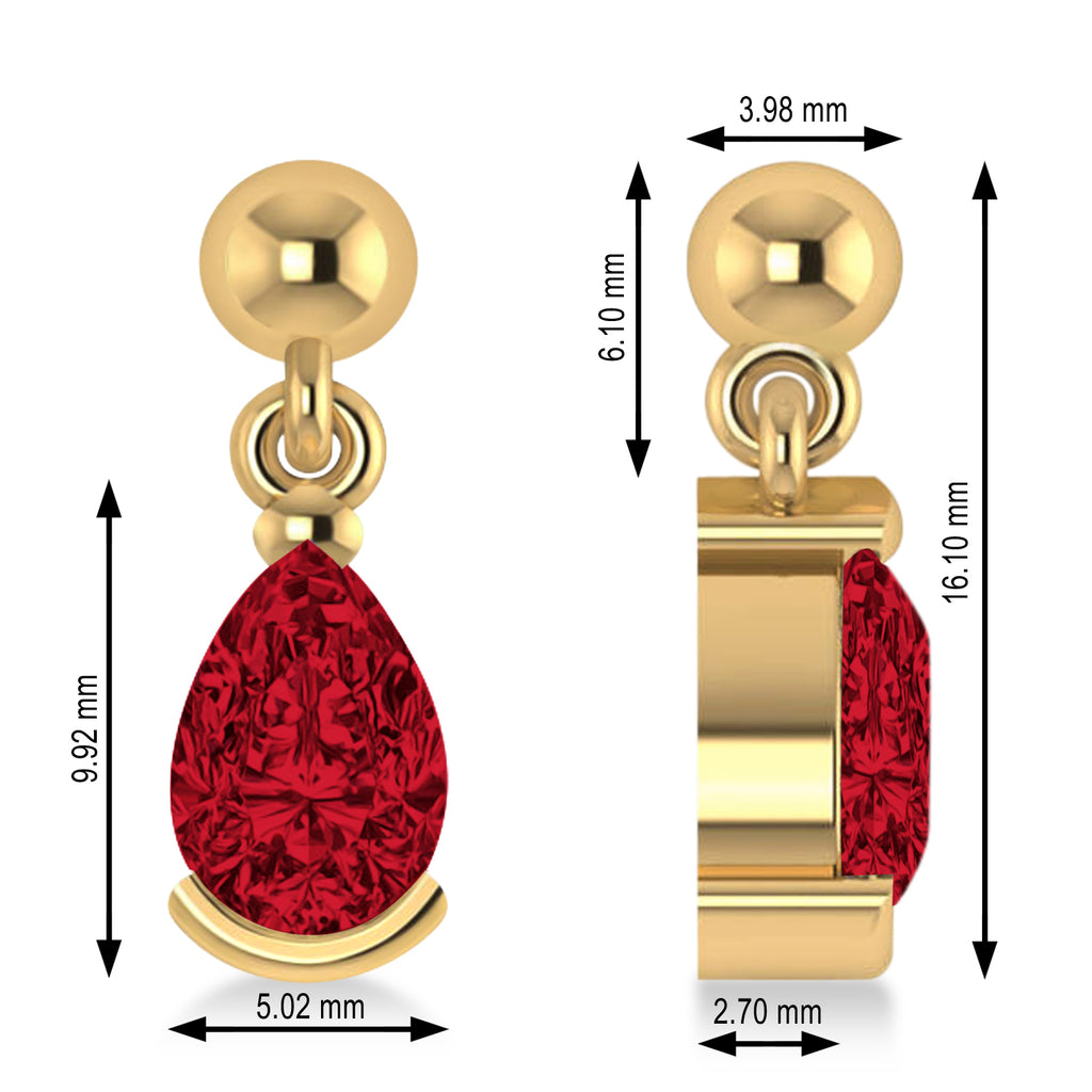 Lab Ruby Dangling Pear Earrings 14k Yellow Gold (2.00ct)