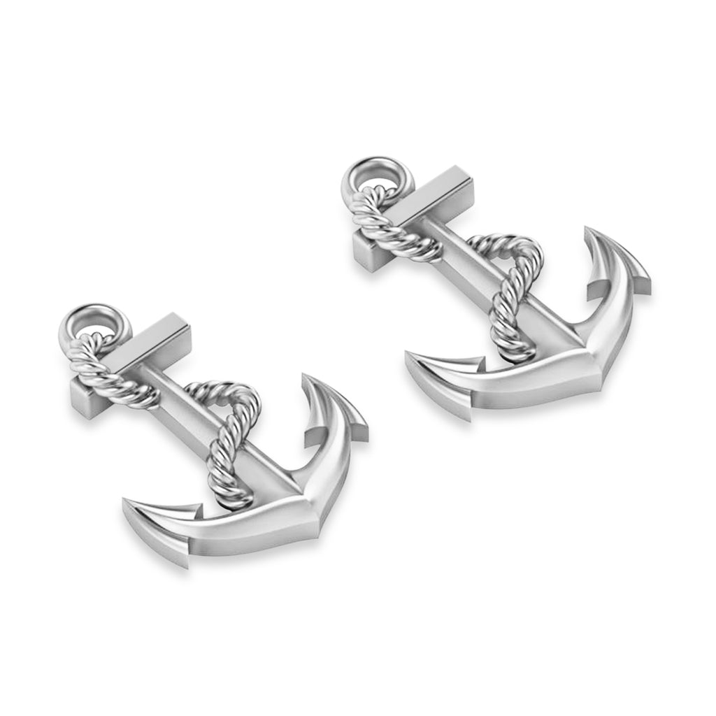 Anchor With Rope Earrings 14k White Gold