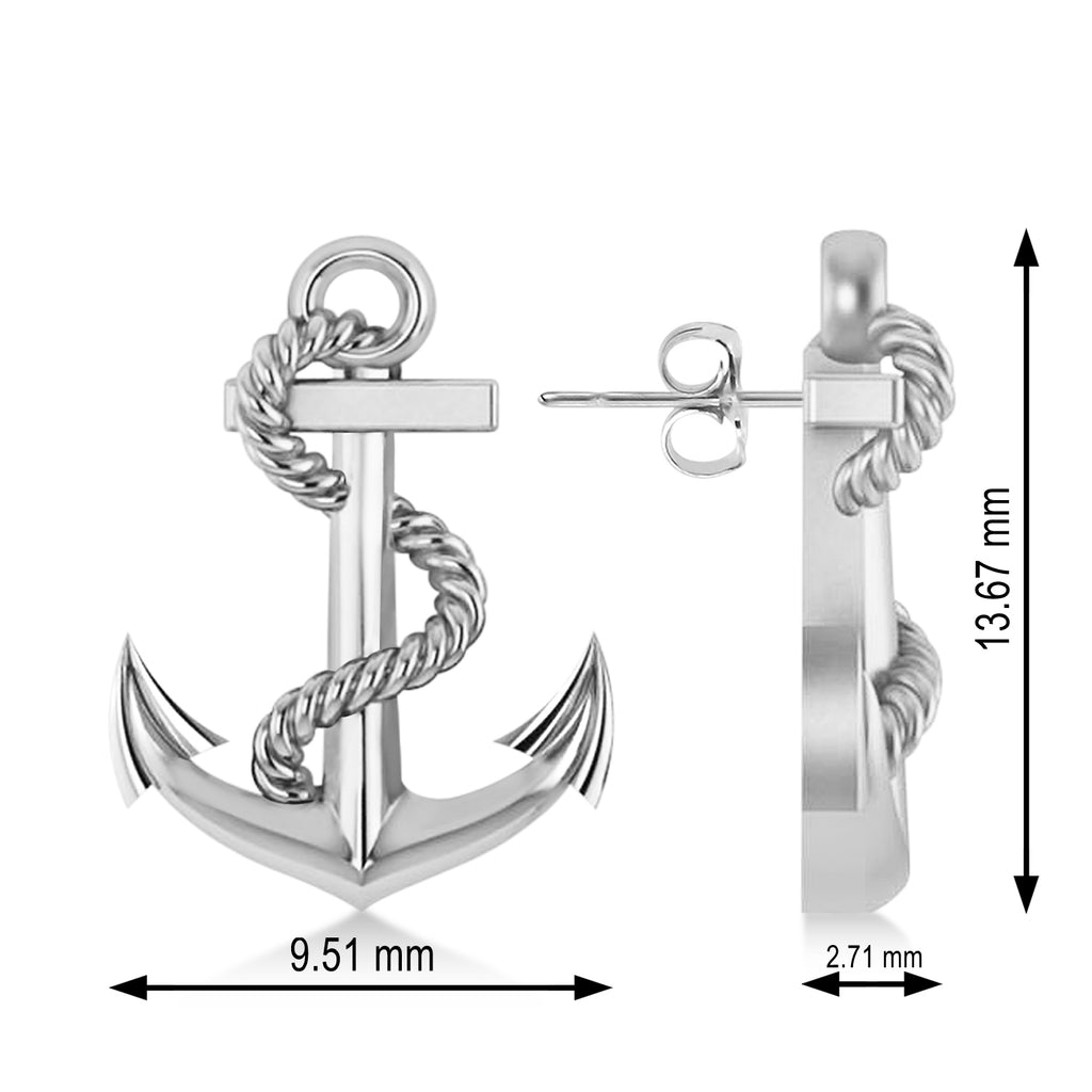 Anchor With Rope Earrings 14k White Gold