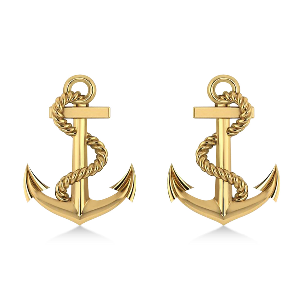 Anchor With Rope Earrings 14k Yellow Gold
