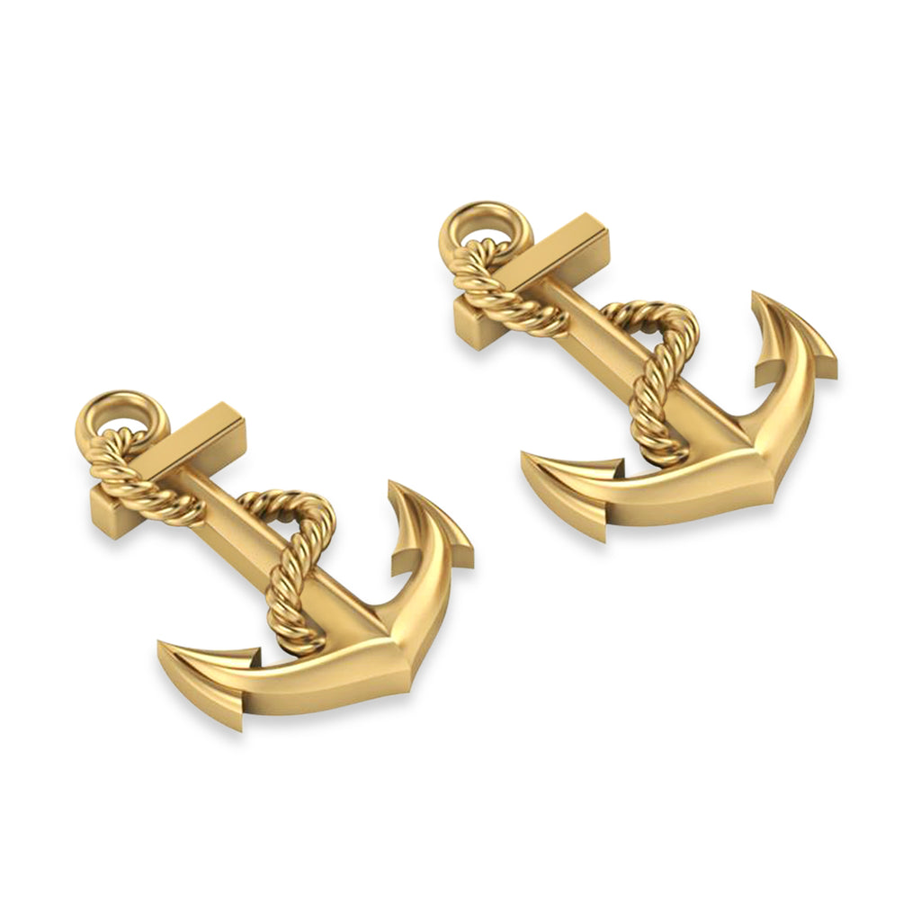 Anchor With Rope Earrings 14k Yellow Gold
