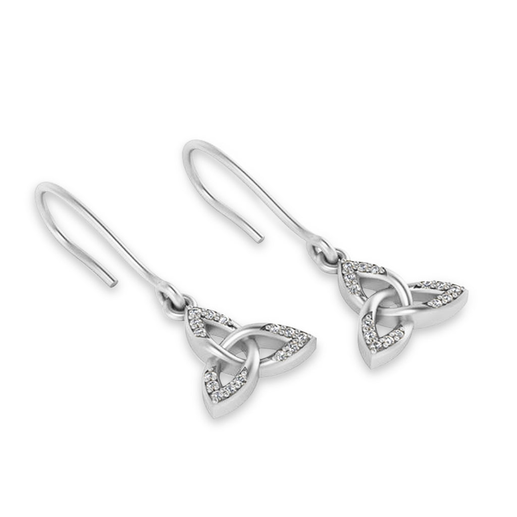 Diamond Celtic Knot Dangle Earrings 14k White Gold (0.15ct)