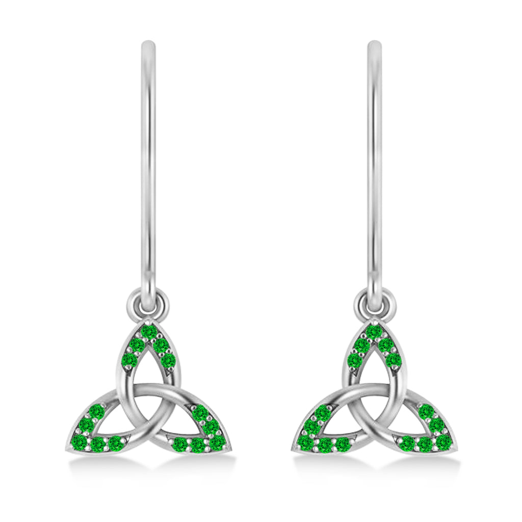 Tsavorite Celtic Knot Dangle Earrings 14k White Gold (0.15ct)