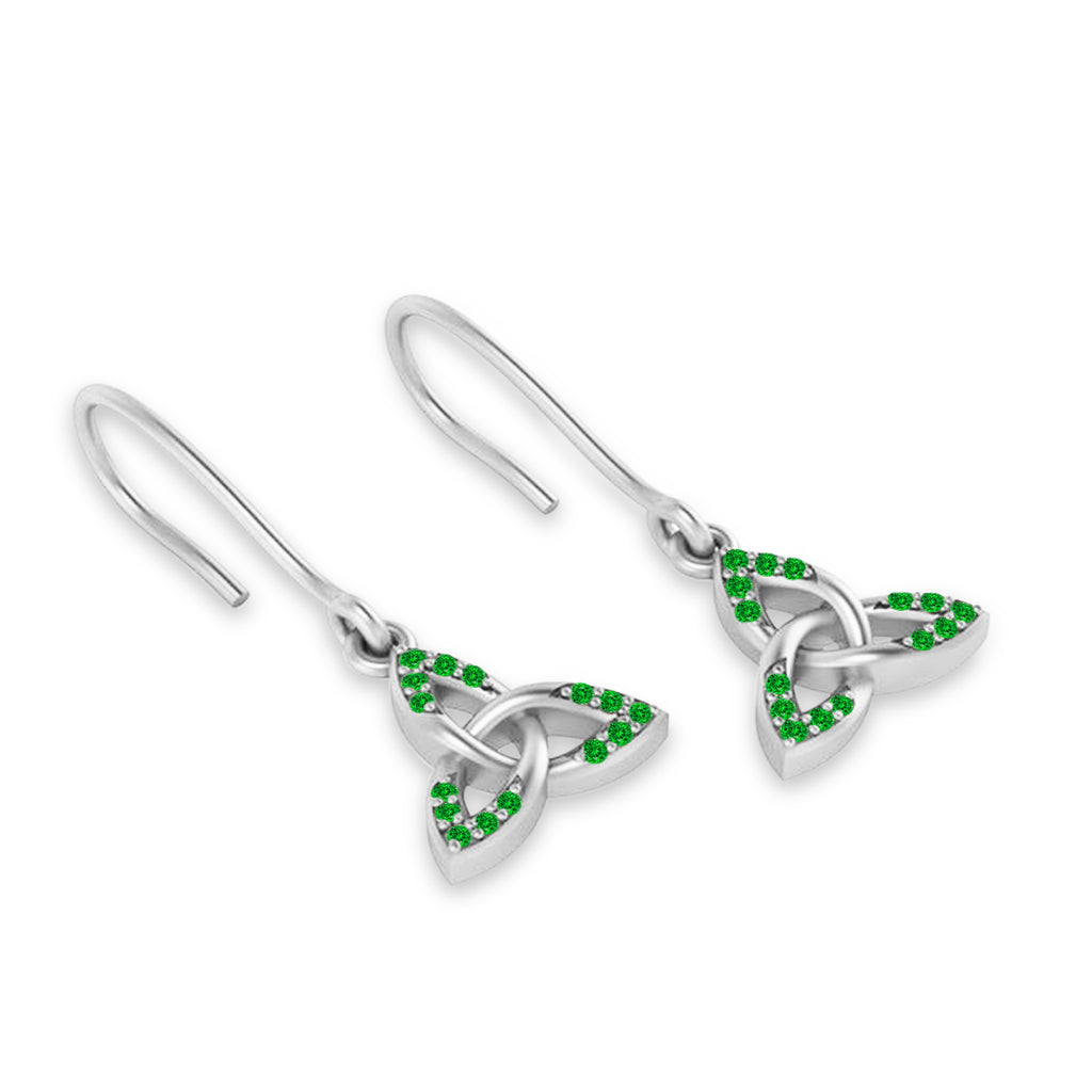 Tsavorite Celtic Knot Dangle Earrings 14k White Gold (0.15ct)