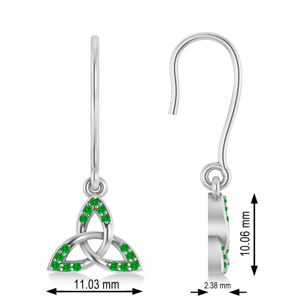 Tsavorite Celtic Knot Dangle Earrings 14k White Gold (0.15ct)